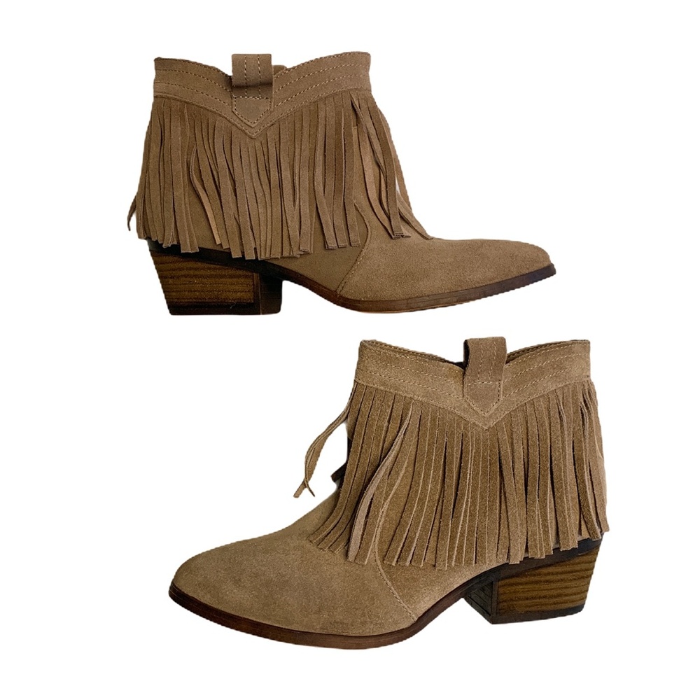 Restricted Suede Fringe Pull On Booties Size 8 - Picture 3 of 10